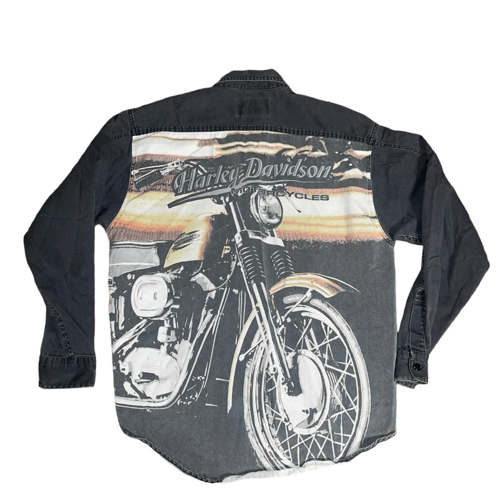Harley Davidson Vintage Button up Shirt Men XL Motorcycle Body shop Black gray